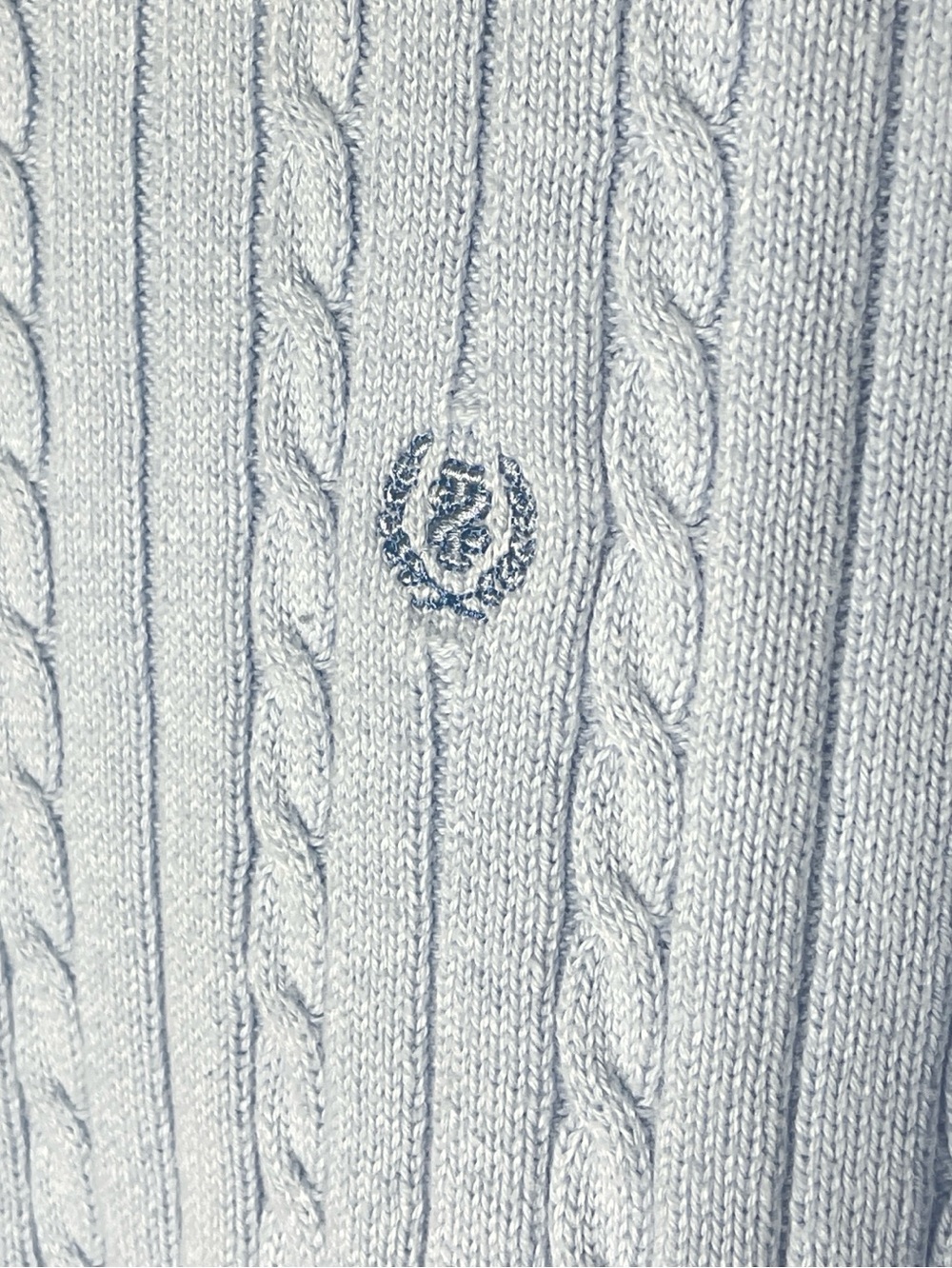 IZOD Light Blue Cable Knit Cotton Crewneck Sweater Preppy Coastal Grandmother - Picture 3 of 6